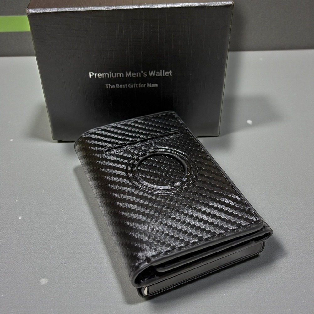 Carbon Fiber RFID Blocking Wallet  Slim‎ Trifold Card Holder Apple Tag Holder
